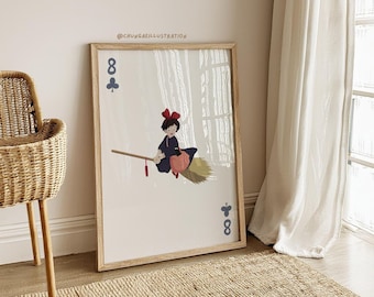 Kiki's Delivery Service Print | Anime Girl Playing Card Art