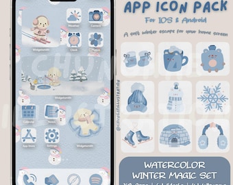 Watercolor Winter App Icons | Hand-Drawn iOS & Android Icon Pack | Cozy Winter Home Screen Set
