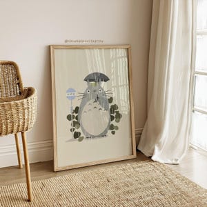Totoro Rain Scene Wall Art – Studio Ghibli Printable Poster