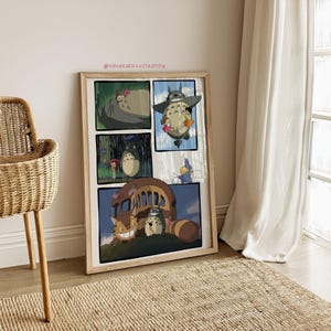 トトロのデジタルプリント、ジブリ風ウォールアート、かわいいアニメポスター、子供部屋用トトロギフト、印刷可能な日本のアート装飾