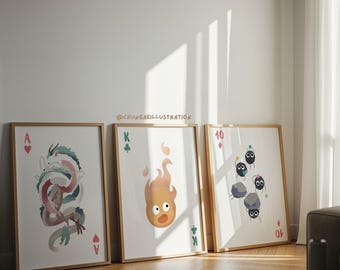 Studio Ghibli Art Print Set | Howl's Moving Castle, Totoro, Spirited Away