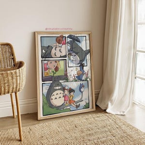 トトロのウォールアート（印刷可能）、ジブリアニメポスター、かわいいトトロギフト、デジタルダウンロード、子供部屋の装飾、彼女へのプレゼント