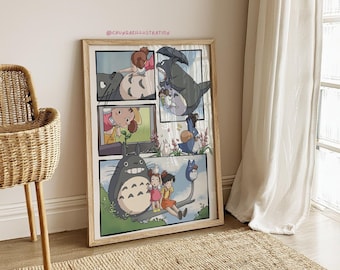 Totoro Wall Art Printable, Ghibli Anime Poster, Cute Totoro Gift, Digital Download, Nursery Decor, Gift for Her