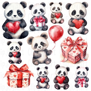 ClipJoyArt Valentines Pandas Love Heart Candy Box Presente Fondo Transparente Clip Art Planificador de Alta Resolución Arte Digital Uso Comercial