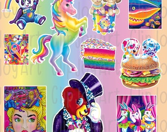 90s Nostalgia Rainbow PNG Paquete Lisa Frank Inspirado Brillante Vibrante Clip Art Fondo Transparente Planificador de Alta Resolución Arte Digital