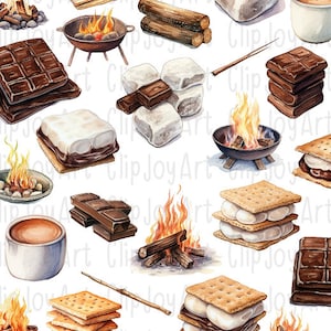 ClipJoyArt S’mores Schokolade Lagerfeuer Marshmallow Clip Art Transparenter Hintergrund Hohe Auflösung Planer Digitale Kunst Kommerzielle Nutzung
