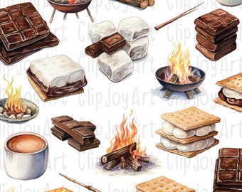 ClipJoyArt S'mores chocolade kampvuur marshmallow Clip Art transparante achtergrond hoge resolutie planner digitale kunst commercieel gebruik