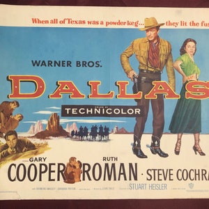 DALLAS Película Cartel Media Hoja 1950 Gary Cooper Ruth Roman Raymond Massey Western Film Classic