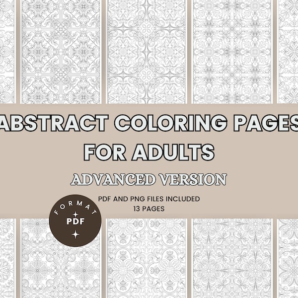 13 Abstract Coloring Pages for Adults | Advanced Version | Printable Abstract Coloring Pages | Adult Coloring | Procreate Coloring Pages