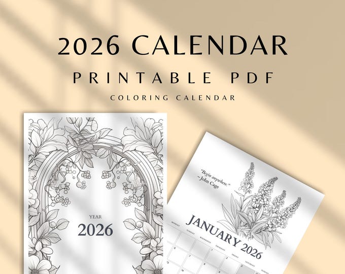 2026 Floral Coloring Calendar, Organizer, A4/A5 Printable Planner (digital Download) - Etsy