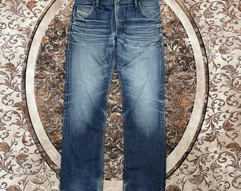 Vintage Diesel Industry Stoned Washed Diesel Krooley Regular Fit Cut Distress Denim Jeans Blue Wash Colour Size 34 Inches