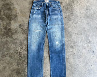Vintage Levis 501 Stoned Washed Levis Splatter Paint Straight Cut Ripped Distress Denim Jeans Blue Wash Colour Size 29 Inches