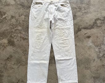 vintage RRL Ralph Lauren blanc délavé RRL Ralph Lauren Jeans en denim de détresse déchiré coupe droite classique couleur blanc taille 36 pouces
