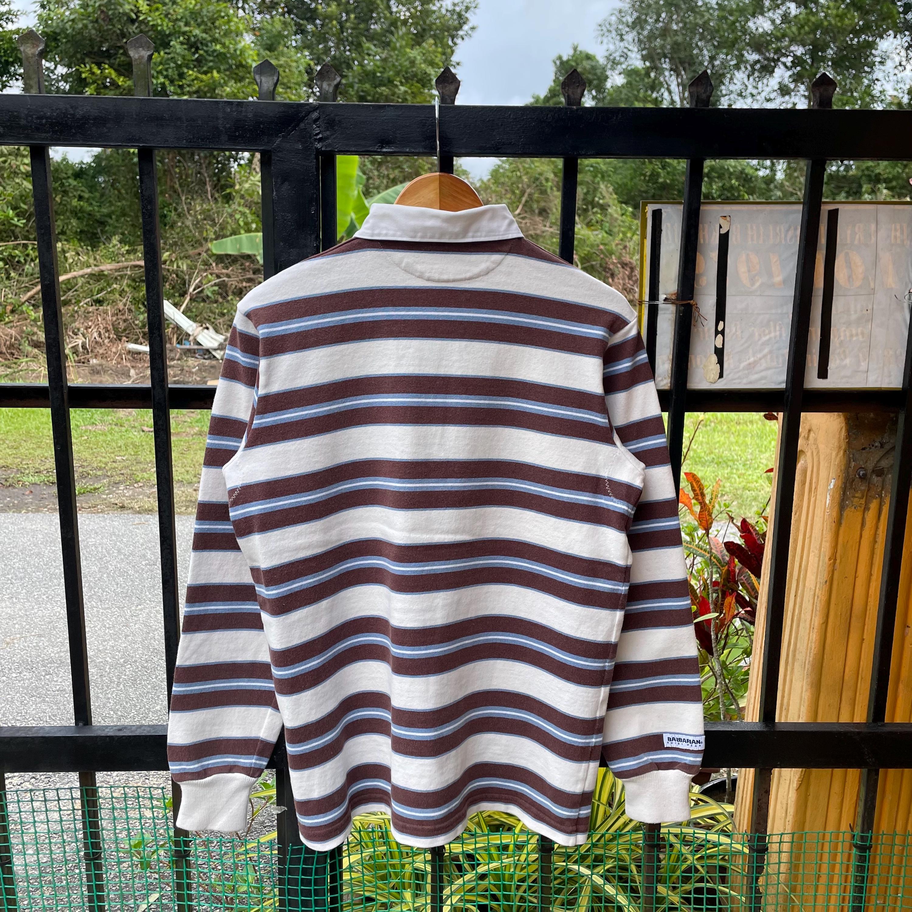 ウェア USED BARBARIAN RAGUBY WEAR Vintage Barbarian Rugby Wear Canada Made Tricolour Striped Design