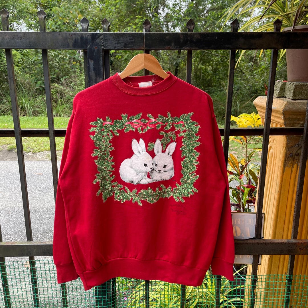 Rare Rabbit Pullover Vintage 1998 Endangered Young Retro Image of Big Rabbit Crewneck ...