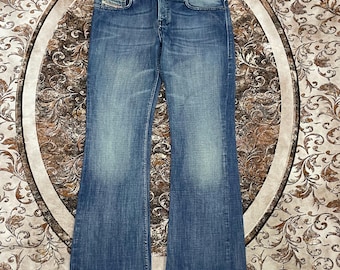 Vintage Diesel Industry Stoned Washed Diesel Zathan Regular Fit Ripped Distress Flare Denim Jeans Blue Wash Colour Size 36 Inches