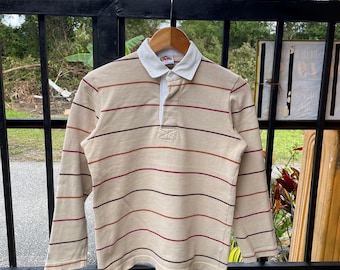 Vintage Barbarian Rugby T-shirt S Mens 90s Red White Striped Long