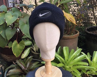 Vintage Nike Big Swoosh Logo Beanie Snow Cap Hat In Black Colour