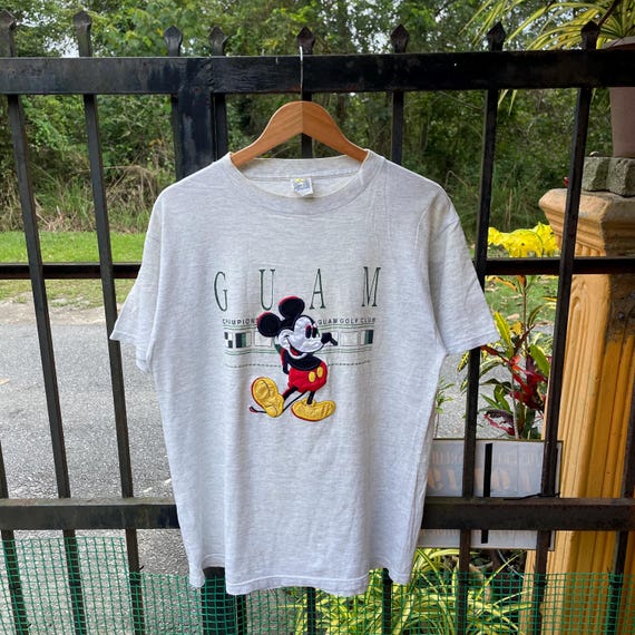 トップス Vintage 90s Disney Mickey Guam T-Shirt L Vintage 90s Mickey Mouse Embroidered Big Logo Guam Beach Design
