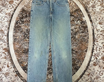 Jeans vintage anni '80 Edwin Stoned Washed Design Edwin USA Made Regular Straight Fit Distress Denim Distress Denim Colore Blu Lavaggio Taglia 29 pollici