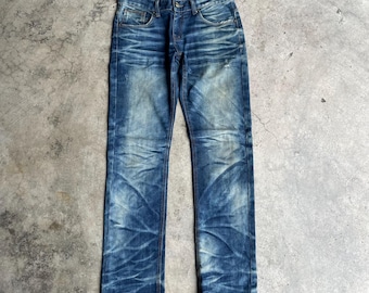 Vintage In The Attic Japanese Brand Designer Wear Stoned Washed Ripped Distress Denim Jeans Blue Wash Colour Size 34 Inches