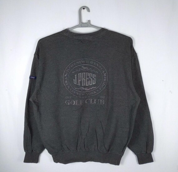 J.Press, Vintage J.Press Embroidered Big Logo Golf Spellout Crewneck Pullover Jumper Sweatshirts Grey Colour Medium Size