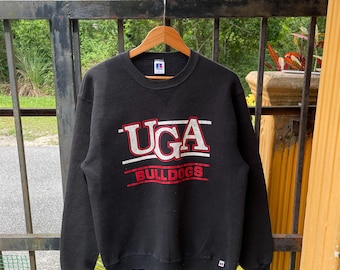 Vintage UGA Bulldogs Embroidered Big Spellout American Sports Crewneck Pullover Jumper Sweatshirts Faded Blue Colour Medium Size