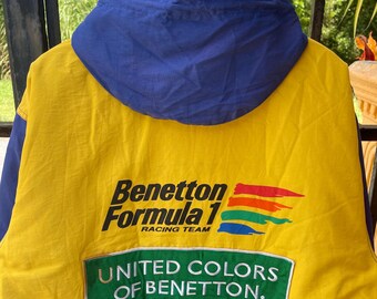 Vintage Benetton Formula One Racing Big Logo Spellout Hooded