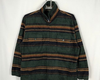 Vintage Polo Club double pocket stripes navajo design full zipper winter session fleece jacket outdoor jacket in green colour in large size