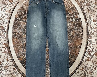 Vintage Edwin Frontier Stoned Washed Edwin Orange Tab Regular Straight Cut Ripped Distress Denim Jeans Blue Wash Colour Size 32 Inches