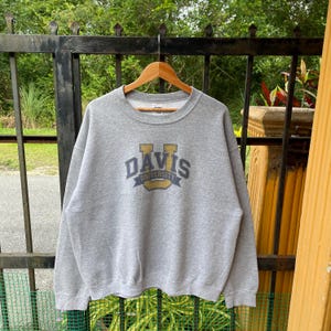 Vintage Y2K University Of Califonia Davis UC Davis Big Logo Spellout Crewneck Pullover Jumper Sweatshirts Grey Colour Large Size