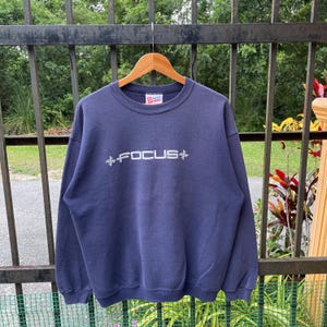 Vintage 90s Focus Big Logo Spellout Focus Streetwear Focus Skate Wear Crewneck Pullover Jumper Sweatshirts Faded Blue Colour Medium Size