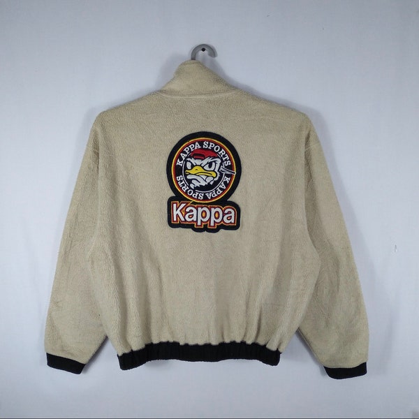 Vintage Kappa Sports big logo spellout garuda eagle logo full zipper fleece jacket winter jacket outdoor jacket in cream colour medium size