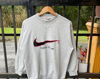 Vintage 90s Nike Embroidered Big Swoosh Logo Swoosh By Nike Crewneck Pullover Jumper Distress Sweatshirts Grey Colour Medium Size