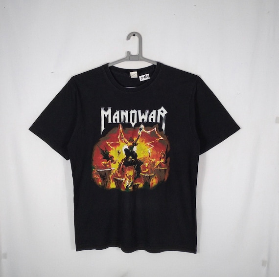 Vintage Manowar Heavy Metal Band Hell Promo Tee Faded Black Vintage Manowar Heavy Metal Band Hell Promo Tee Faded Black