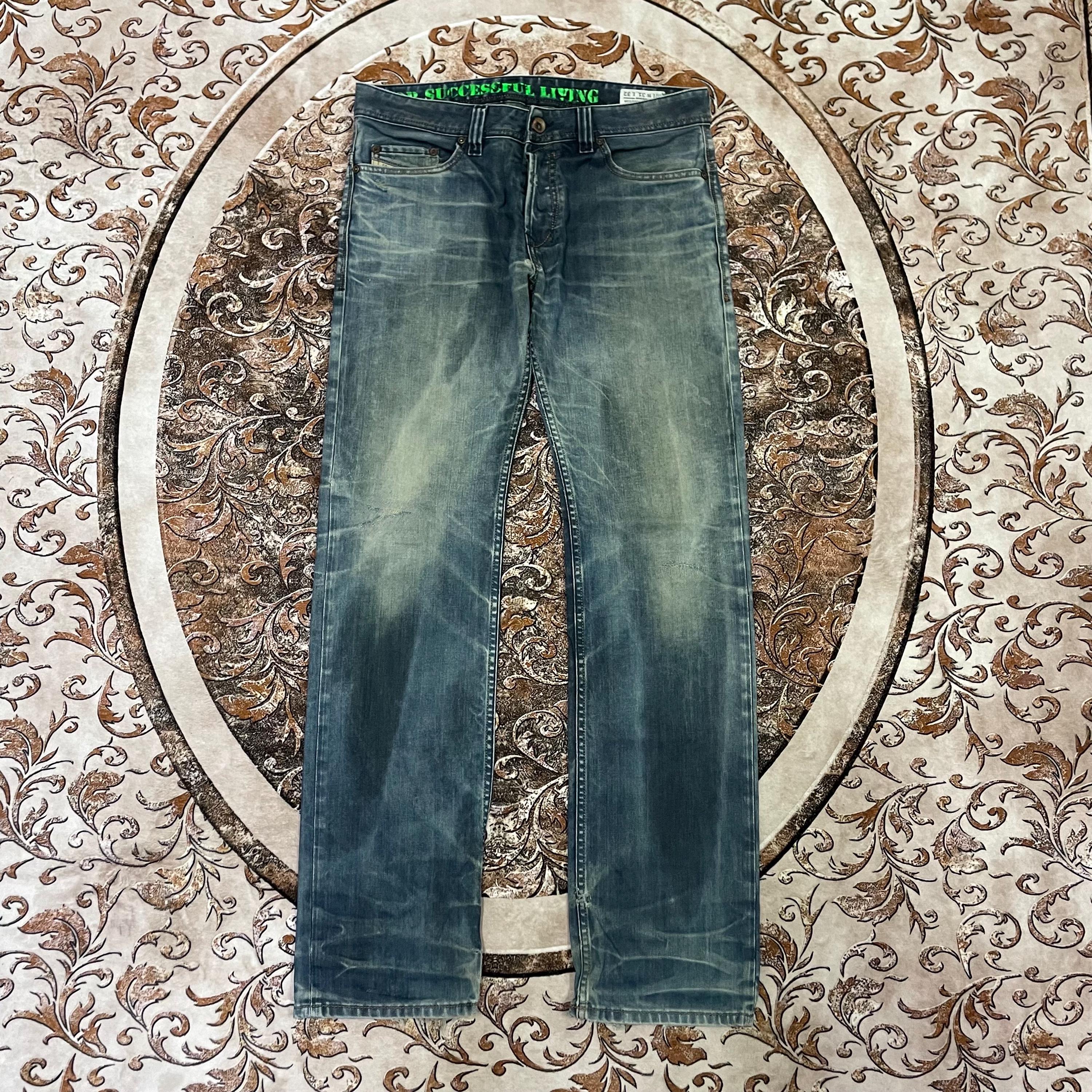 Vintage Diesel Industry Stoned Washed Diesel Safado Regular Straight Slim Ripped Distress Denim Jeans Blue Wash Colour Size 34 Inches