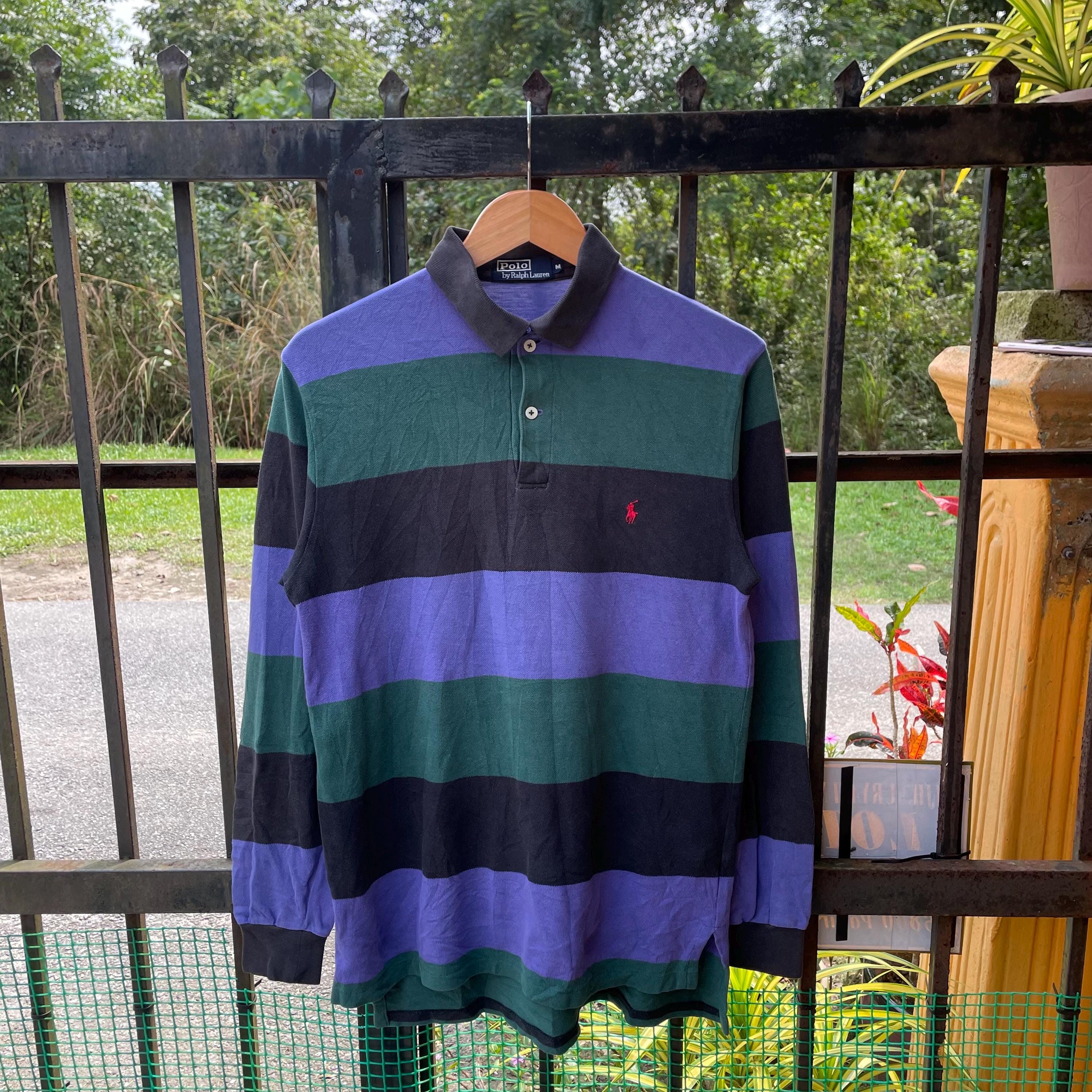 90s Ralph Lauren Shirt CALDWELL L 紺 緑馬 Vintage Polo Ralph Lauren Embroidered Small Pony Logo Tricolour