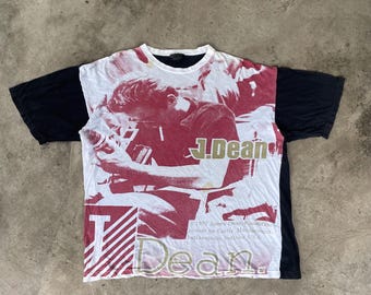 Vintage 1992 James Dean Iconic American Actor All Over Print Design Promo Actor Tee Faded Black White Colour Oversize Tee XXL