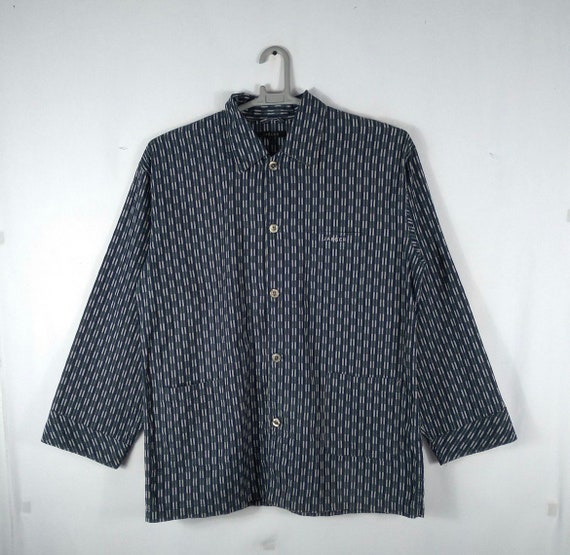 Jaeger, Vintage Jaeger Three Pockets Stripes Worker Workwear Styles Collared Polos Button Up Chore Jacket Blue Colour Medium Size