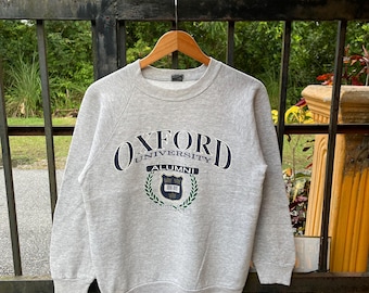 Vintage 90s Oxford University Big Logo Spellout Oxford College Ireland Made Crewneck Pullover Jumper Sweatshirts Grey Colour Small Size