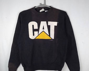 Vintage Cat Big Logo Spellout Traktor Bagger Crewneck Pullover Pullover Sweatshirts Sonne verblasst Sweatshirts verblasst schwarz mittlere Größe