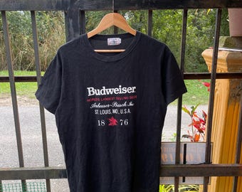 トップス Vintage Budweiser T-Shirt Black Vintage 80's Bud Light Beer Budweiser Soft Thin Single Stitch T