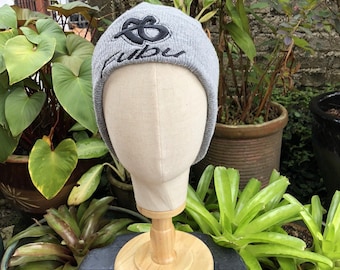 Vintage Fubu japanese brand embroidered big spellout beanie snow cap winter hat in grey colour