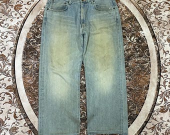 Vintage Edwin 505 Stoned Washed Edwin Orange Tab Regular Straight Cut Ripped Distress Selvedge Denim Jeans Blue Wash Colour Size 35 Inches