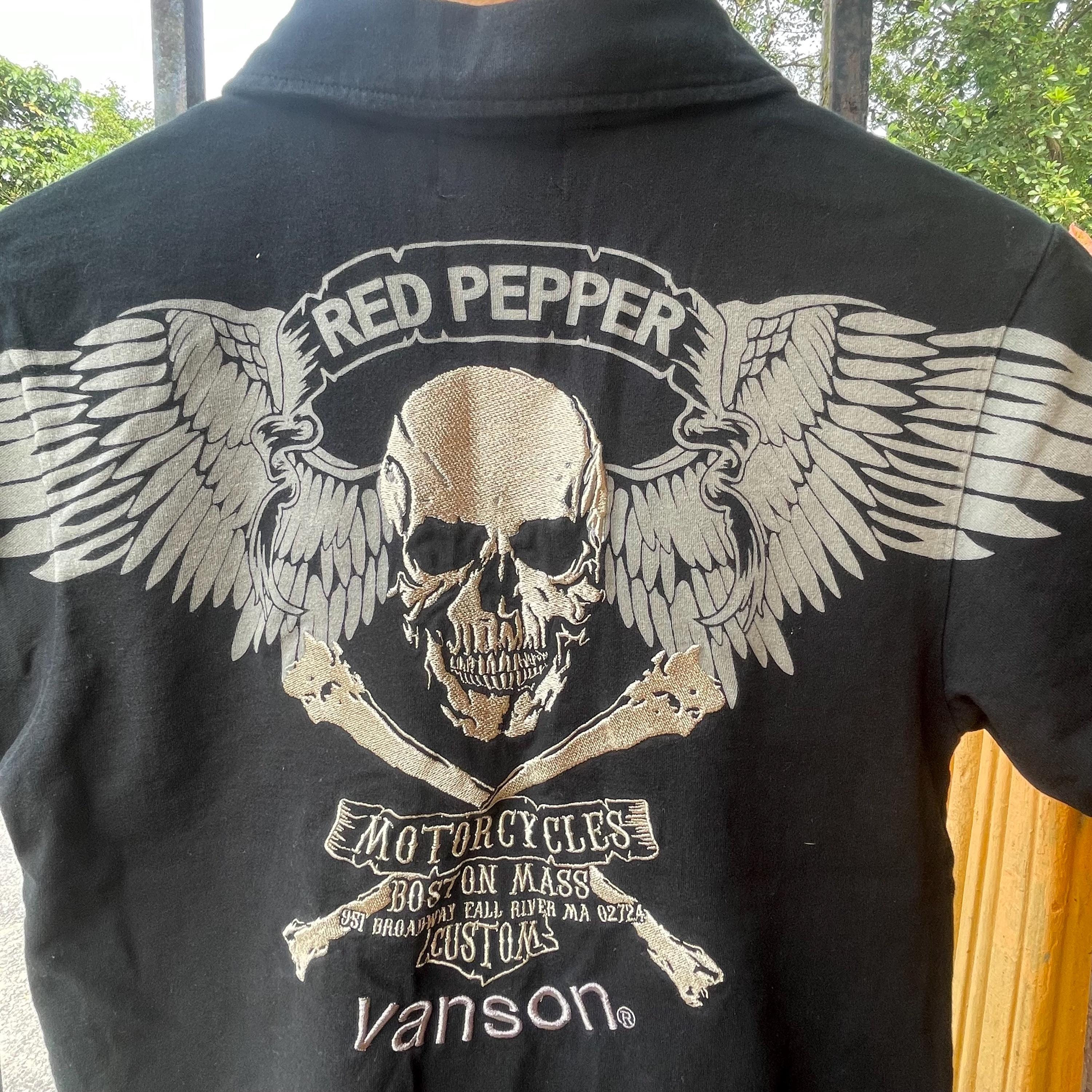 Vintage Vanson Leather Embroidered Big Skulls Logo Wing Design Red 
