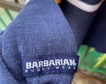 Vintage Barbarian Rugby Wear Canada Made Two Tone Striped Design 