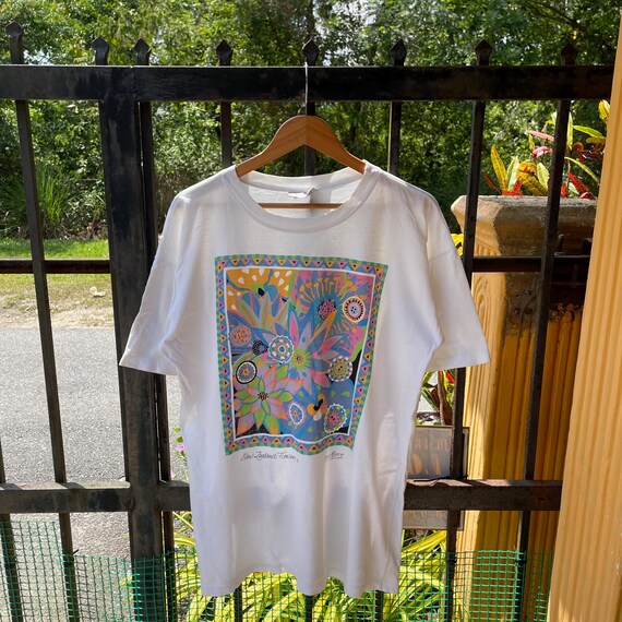 Vintage 90s New Zealand Bec Pierce Pop Art Flower Graphic Tee New
