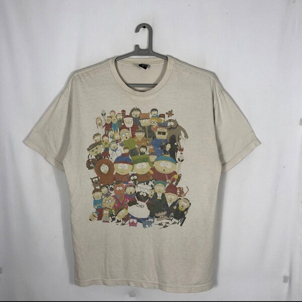 Vintage South Park Cartoon Sitcon Movie All Characters Big Image Promo Tee In Grey Colour In XL Size