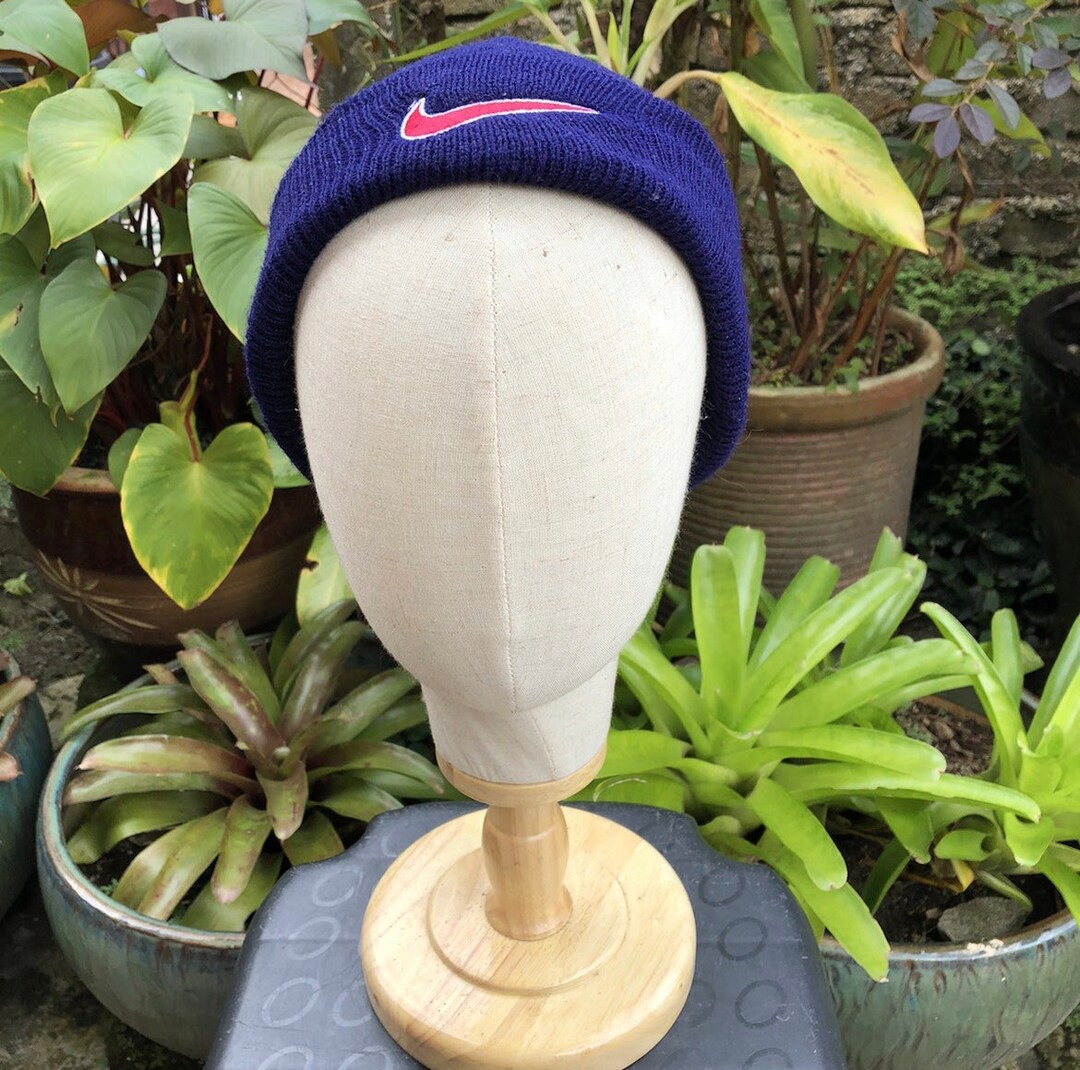 帽子 90s nike big swoosh knit cap navy Vintage Nike Beanie Nike Big Swoosh Hat Nike Blue Beanie
