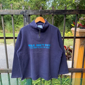 Vintage GDC Japanese Brand Japan Made Big Inspiration Word Saying Half Zipper Sweatshirts Faded Blue Colour Large Size
